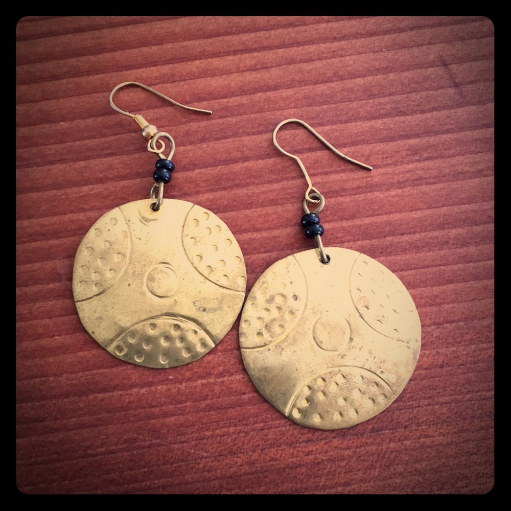 Gold earrings with black beads
